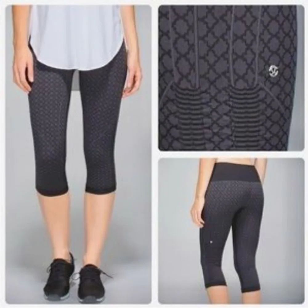 LULULEMON | In the Flow Seamless Crop Leggings Gray & Black Print Women’s Size 4
